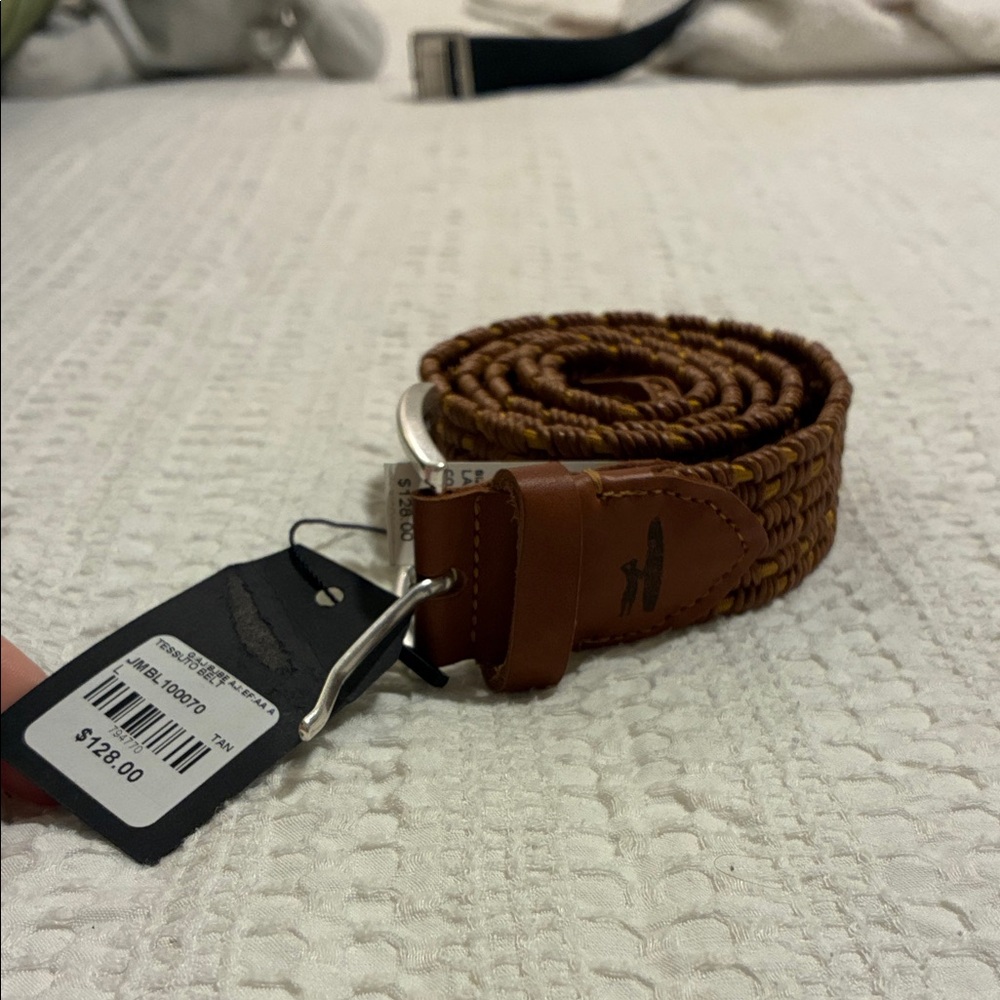 Braided Tan Leather-Trim Men's Belt. Johnnie O